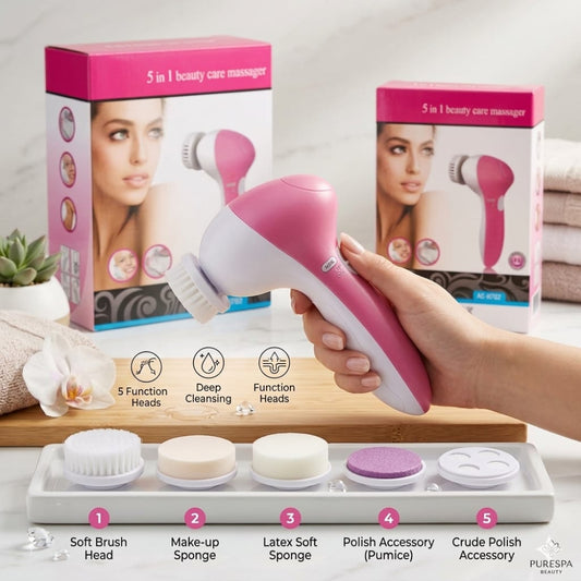 5-in-1 Portable Electric Facial Cleansing Brush & Massager – Radiant Skin Care Tool