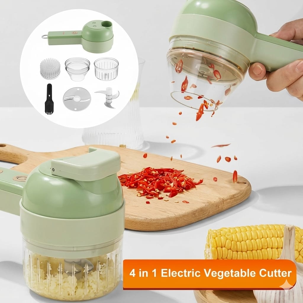4-in-1 Electric Vegetable Cutter, Slicer, Grater, Chopper